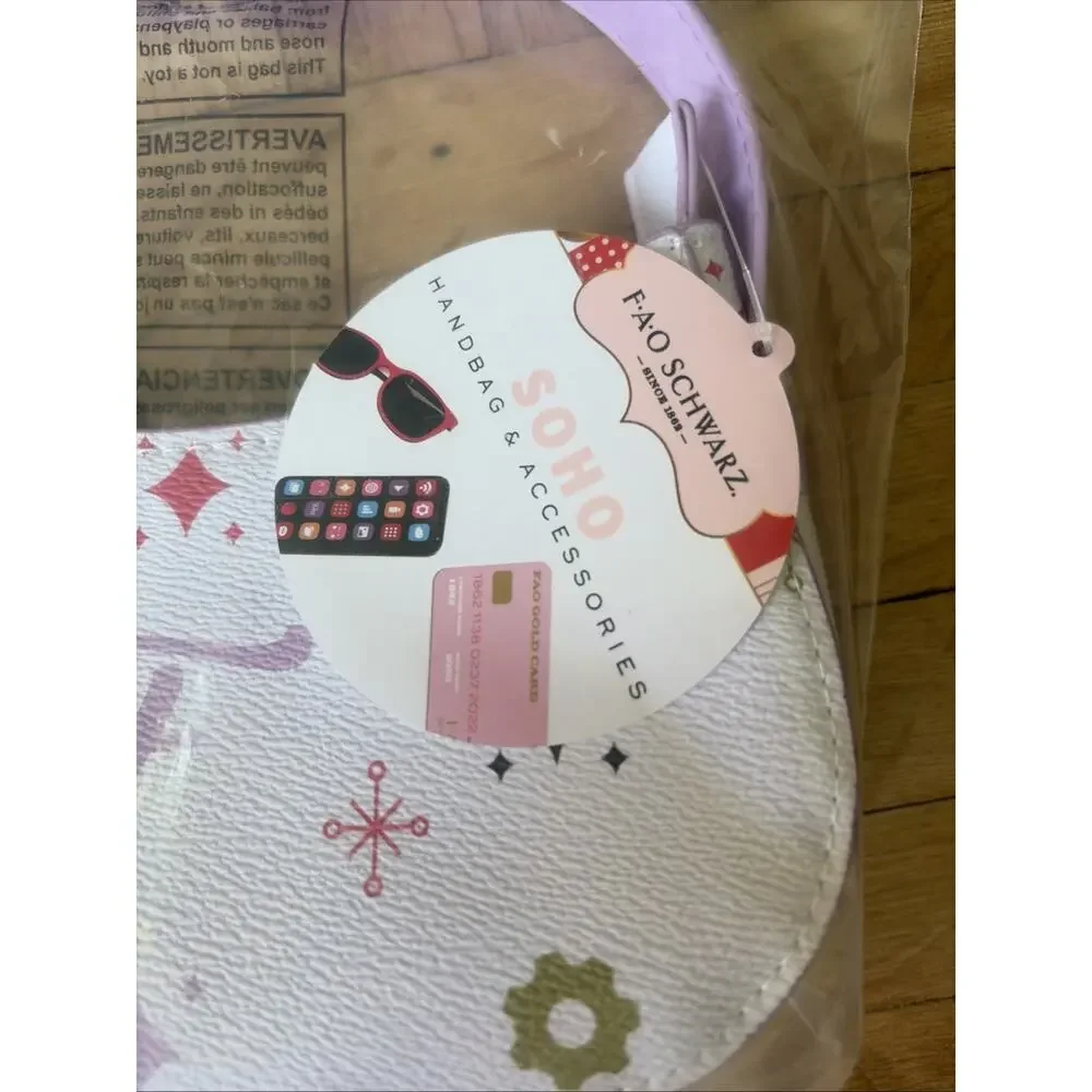 FAO Schwarz Mini Shoulder Bag White Pink Monogram Print Purse NWT Y2K Style